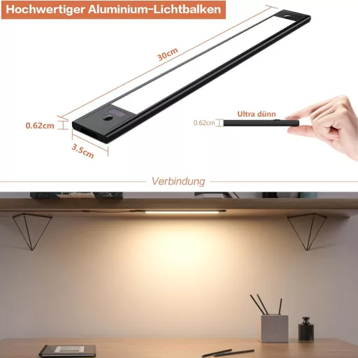 Lampă LED pentru blat de bucătărie WOBSION 30cm, variator fără atingere, alb neutru 4000K