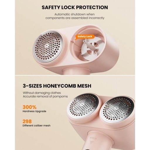 Gaiatop Újratölthető Szöszeltávolító LED Kijelzővel, Dupla Fejű, 6 Pengés, Rózsaszín