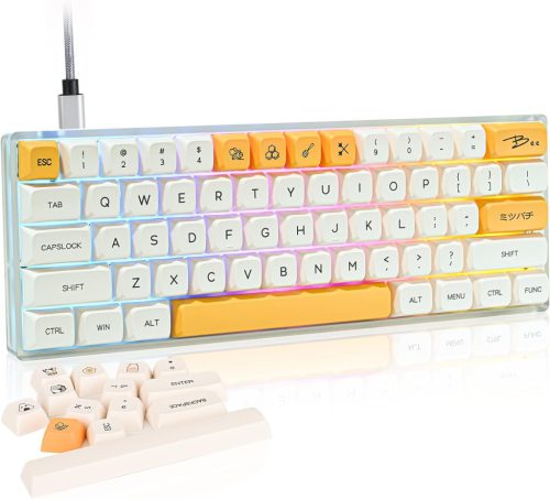 Tastatură mecanică de gaming compactă 60% SOLIDEE, RGB, hot-swap, switch-uri roșii, culoare miere-lapte.