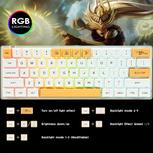 SOLIDEE 60% kompakt premium mechanikus gamer billentyűzet, RGB, hot-swap, piros kapcsolók, méz-tej szín