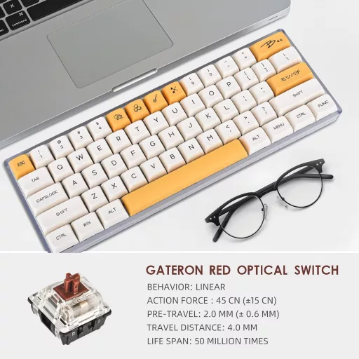 SOLIDEE 60% kompakt premium mechanikus gamer billentyűzet, RGB, hot-swap, piros kapcsolók, méz-tej szín