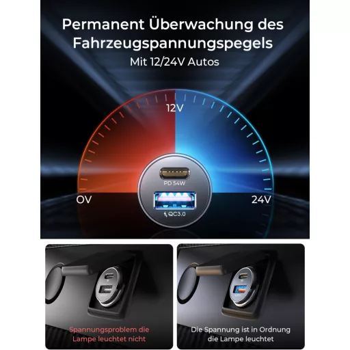 LISEN 54W PD&QC3.0 Autós Szivargyújtó Töltő USB-C Csatlakozóval - Gyorstöltő iPhone és Samsung Készülékekhez, Túlfeszültség Védelemmel