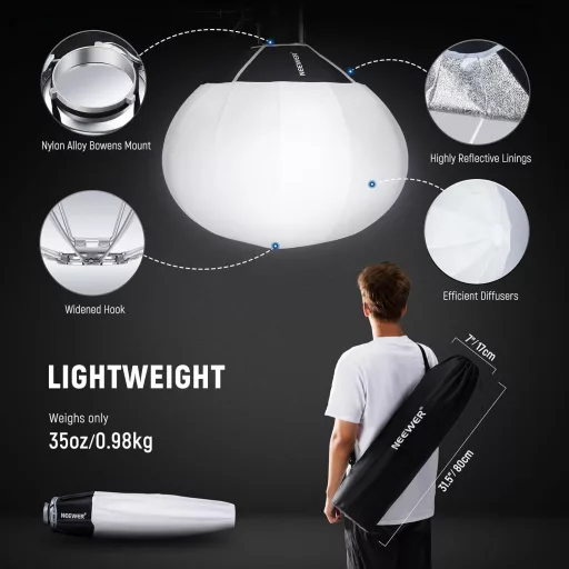 NEEWER 65cm Lantern Softbox Bowens csatlakozás 360° diffúzor LED videólámpa