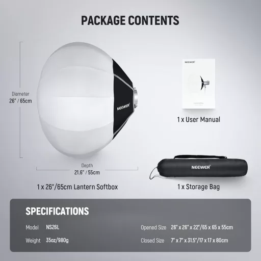 NEEWER 65cm lampášový softbox, bajonet Bowens, 360° difúzor pre LED video svetlá