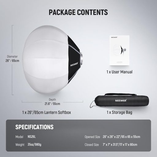 NEEWER 65cm Lantern Softbox Bowens csatlakozás 360° diffúzor LED videólámpa