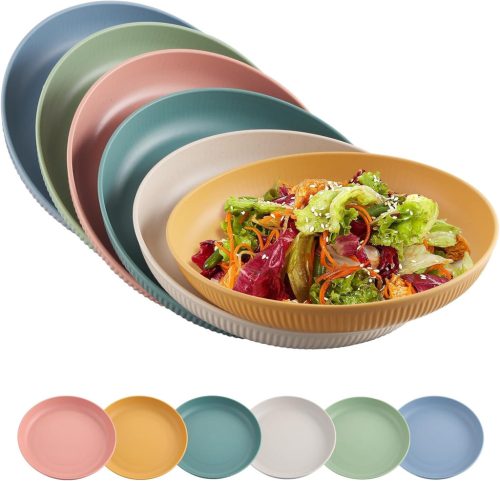 Set de 6 farfurii din plastic FUNYKICH, 23 cm - Ușoare, incasabile, utilizabile în cuptorul cu microunde și mașina de spălat vase, pentru camping și picnic.