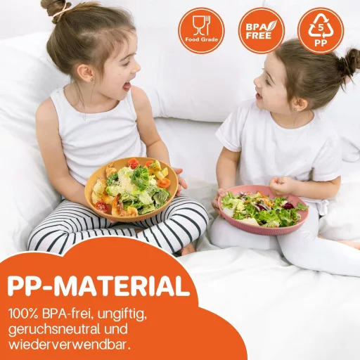 Set de 6 farfurii din plastic FUNYKICH, 23 cm - Ușoare, incasabile, utilizabile în cuptorul cu microunde și mașina de spălat vase, pentru camping și picnic.