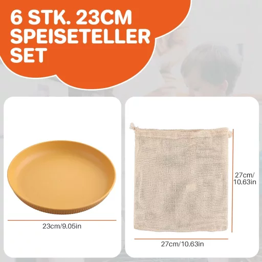 Set de 6 farfurii din plastic FUNYKICH, 23 cm - Ușoare, incasabile, utilizabile în cuptorul cu microunde și mașina de spălat vase, pentru camping și picnic.