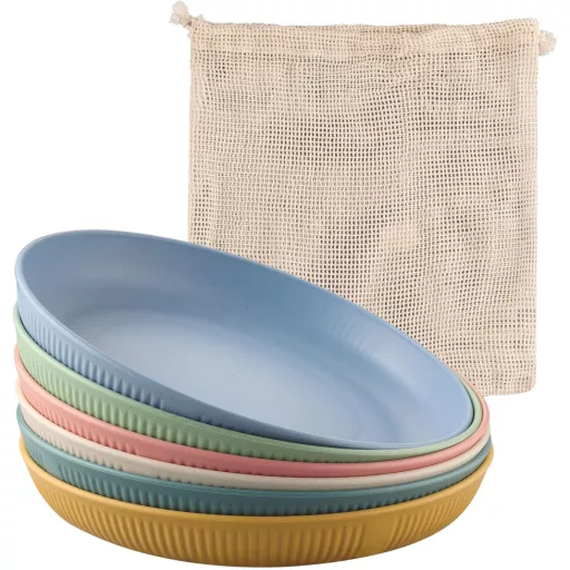 Set de 6 farfurii din plastic FUNYKICH, 23 cm - Ușoare, incasabile, utilizabile în cuptorul cu microunde și mașina de spălat vase, pentru camping și picnic.