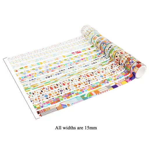 LGEGE Sada washi pások s detskými vzormi - 12 roliek, šírka 15 mm, japonská dekoračná lepiaca páska na scrapbook, bullet journal, darčeky