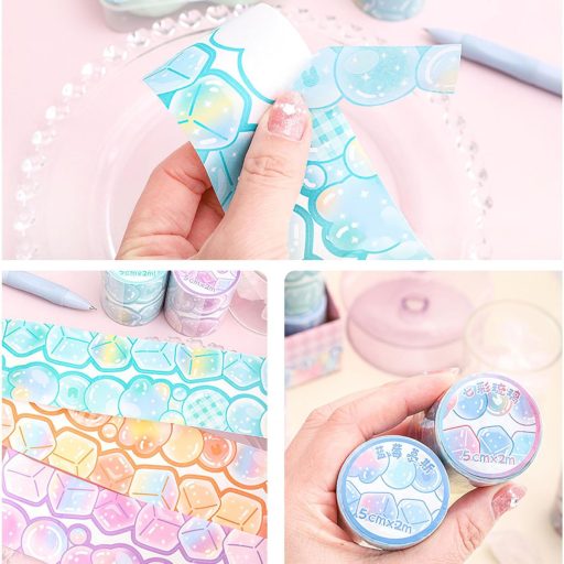 LGEGE Set de 6 Role Bandă Decorativă Washi, 50mm Lățime, cu Model Înghețată și Baloane, Bandă Adezivă Japoneză pentru Scrapbook, Bullet Journal, Cadouri