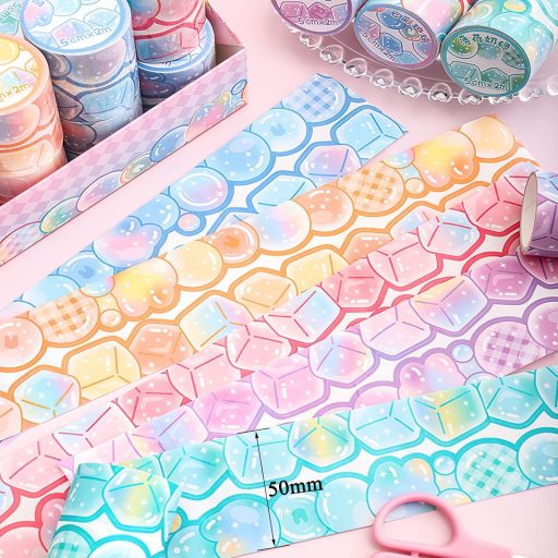 LGEGE Washi Dekorációs Szalag 6 Tekercs, 50mm Széles Fagyi és Buborék Mintával, Japán Masking Tape Scrapbookhoz, Bullet Journalhoz, Ajándékc
