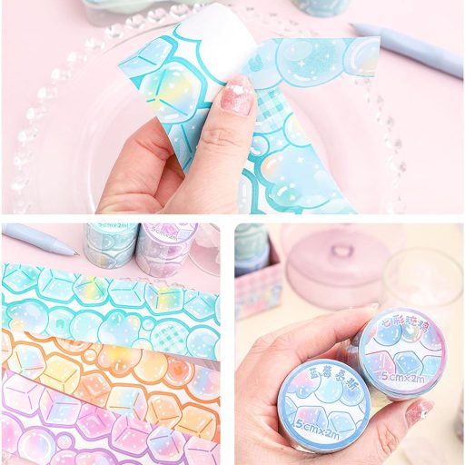 LGEGE Set de 6 Role Bandă Decorativă Washi, 50mm Lățime, cu Model Înghețată și Baloane, Bandă Adezivă Japoneză pentru Scrapbook, Bullet Journal, Cadouri