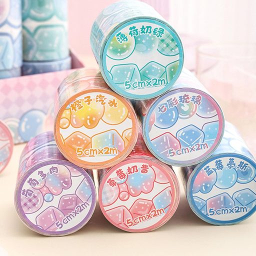 LGEGE Set de 6 Role Bandă Decorativă Washi, 50mm Lățime, cu Model Înghețată și Baloane, Bandă Adezivă Japoneză pentru Scrapbook, Bullet Journal, Cadouri