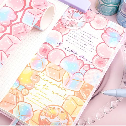 LGEGE Set de 6 Role Bandă Decorativă Washi, 50mm Lățime, cu Model Înghețată și Baloane, Bandă Adezivă Japoneză pentru Scrapbook, Bullet Journal, Cadouri