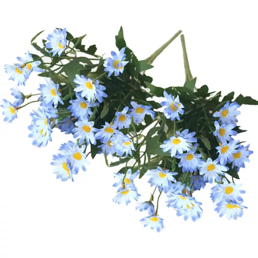LGEGE Plavi Umjetni Cvjetovi Margarete - 2 Buketa Vodootporne Dekoracije za Stol, Prozorsku Dasku, Terasu - 48 Glava Cvijeta, 35 cm Visine