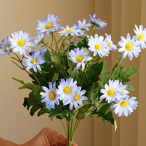 LGEGE Plavi Umjetni Cvjetovi Margarete - 2 Buketa Vodootporne Dekoracije za Stol, Prozorsku Dasku, Terasu - 48 Glava Cvijeta, 35 cm Visine
