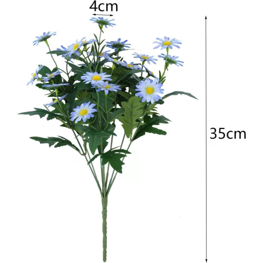 LGEGE Kék Művirág Margaréta - 2 Csokor Vízálló Dekoráció Asztalra, Ablakpárkányra, Teraszra - 48 Virágfej, 35 cm Magas