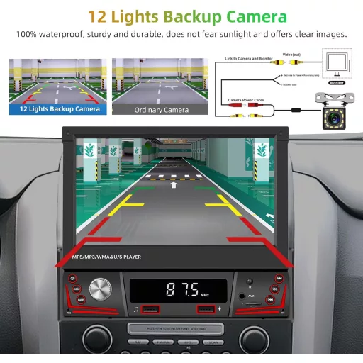 Podofo 1 DIN autorádio so 7" výklopnou dotykovou obrazovkou - Bluetooth handsfree, FM rádio, cúvacia kamera, USB, ovládanie z volantu, Mirror Link