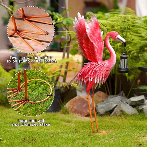 Yeomoo Kerti Flamingó Dekoráció Napelemes Lámpával - Időjárásálló Fém Kerti Dísz Világítással Teraszra, Erkélyre, Ajándéknak