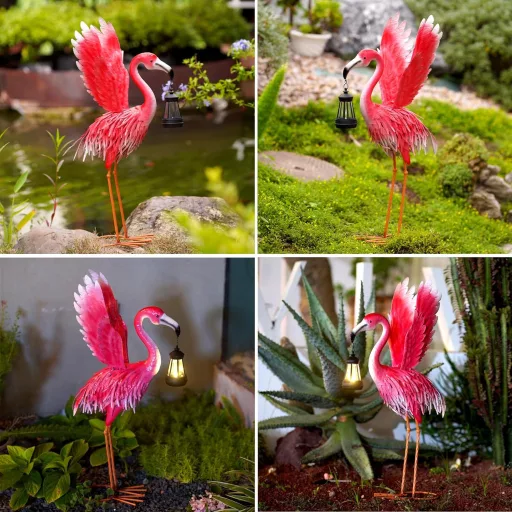 Yeomoo Kerti Flamingó Dekoráció Napelemes Lámpával - Időjárásálló Fém Kerti Dísz Világítással Teraszra, Erkélyre, Ajándéknak