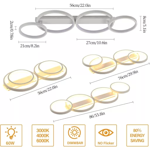 KUKAK LED Mennyezeti Lámpa Gyűrű Alakú Dimmelhető Távirányítóval 4 Izzó 60W