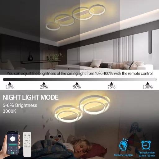 KUKAK LED Mennyezeti Lámpa Gyűrű Alakú Dimmelhető Távirányítóval 4 Izzó 60W