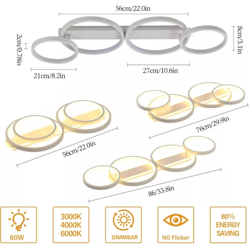 KUKAK LED stropna svjetiljka prstenastog oblika, mogućnost prigušivanja, daljinski upravljač, 4 žarulje, 60W