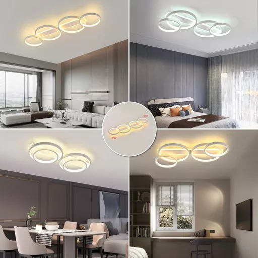 KUKAK Lampă LED de plafon în formă de inel, cu dimmer și telecomandă, 4 becuri, 60W