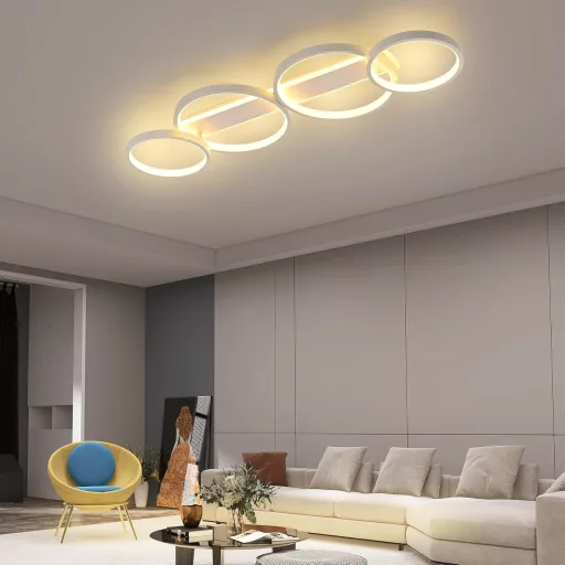 KUKAK Lampă LED de plafon în formă de inel, cu dimmer și telecomandă, 4 becuri, 60W