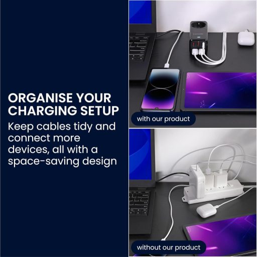 kwmobile Prelungitor cu Încărcător GaN 75W, Porturi USB-A/C și Cablu de 1,5m