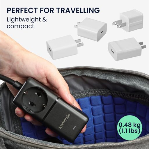 kwmobile Asztali Elosztó 75W GaN Töltővel, USB-A/C Portokkal és 1,5m Kábellel