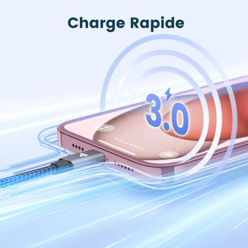 Cablu USB-C RAMPOW 100W, încărcător rapid pentru iPhone 15, MacBook Pro/Air, Samsung Galaxy S23/S22/S21, iPad Pro - 1m gri