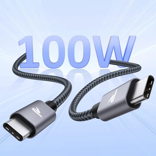 Cablu USB-C RAMPOW 100W, încărcător rapid pentru iPhone 15, MacBook Pro/Air, Samsung Galaxy S23/S22/S21, iPad Pro - 1m gri