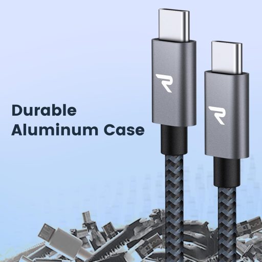 RAMPOW USB-C kábel 100W, iPhone 15 gyorstöltő, MacBook Pro/Air, Samsung Galaxy S23/S22/S21, iPad Pro - 1m szürke