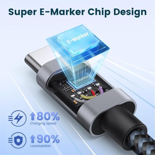 Cablu USB-C RAMPOW 100W, încărcător rapid pentru iPhone 15, MacBook Pro/Air, Samsung Galaxy S23/S22/S21, iPad Pro - 1m gri