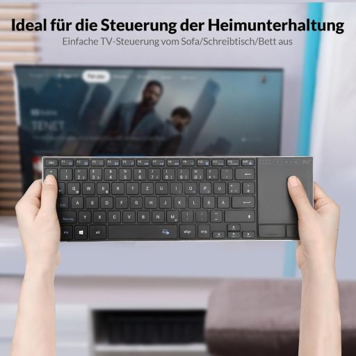 Rii Vezeték Nélküli Billentyűzet Érintőpaddal - 2.4G+Bluetooth Kapcsolat, Német QWERTZ Kiosztás, Ultravékony Dizájn, Kompatibilis Laptop, PC