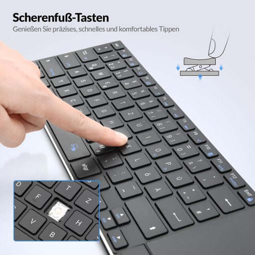 Tastatură wireless Rii cu touchpad - Conectivitate 2.4G+Bluetooth, Layout German QWERTZ, Design ultra-subțire, Compatibilă Laptop, PC