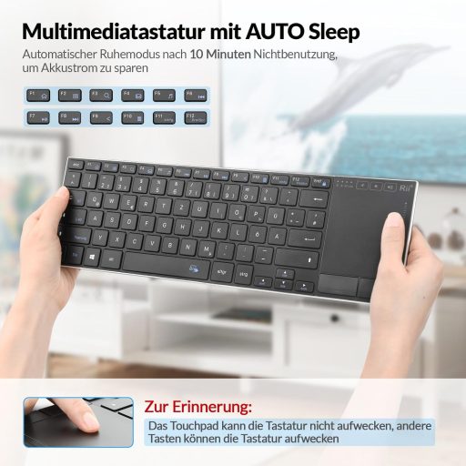 Tastatură wireless Rii cu touchpad - Conectivitate 2.4G+Bluetooth, Layout German QWERTZ, Design ultra-subțire, Compatibilă Laptop, PC