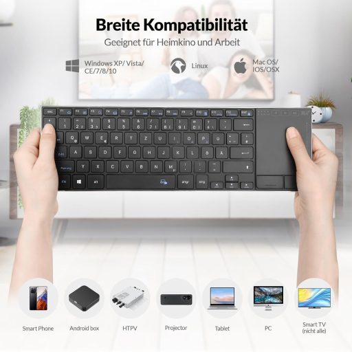 Tastatură wireless Rii cu touchpad - Conectivitate 2.4G+Bluetooth, Layout German QWERTZ, Design ultra-subțire, Compatibilă Laptop, PC