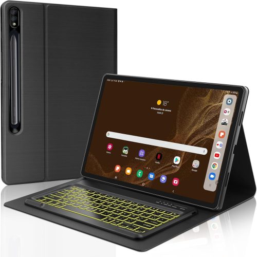 Tastatură Bluetooth cu iluminare Fogari pentru Samsung Galaxy Tab S8 Ultra 14.6" - Negru, Layout AZERTY, Funcție de Repaus Automat