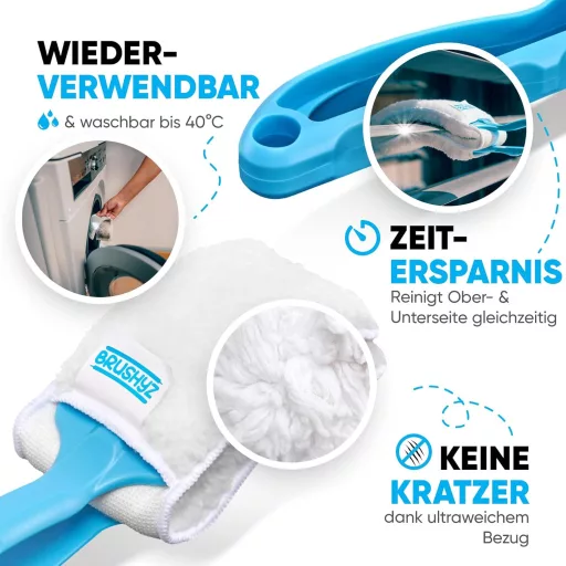 BRUSHYZ Reluxa Tisztító Kefe - Római Rolók Külső-Belső Tisztítására - Ergonomikus Kék Nyéllel, 2 Mosható Párnával, 180g