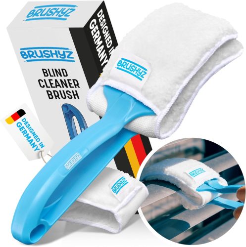 BRUSHYZ Perie Curățare Jaluzele - Pentru Curățarea Interioară și Exterioară a Jaluzelelor Romane - Cu Mâner Ergonomic Albastru, 2 Tampoane Lavabile, 180g