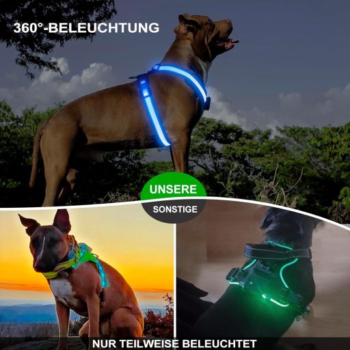 Ham pentru câini KOSKILL LED, reîncărcabilă, reflectorizantă, luminoasă în întuneric, XL, albastră