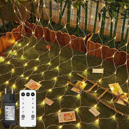 Liyade Cortină Luminoasă de Exterior 3x2m - 200 LED Alb Cald, Rezistentă la Apă IP44 - Telecomandă, Timer cu 8 Moduri, pentru Grădină, Arbuști, Crăciun