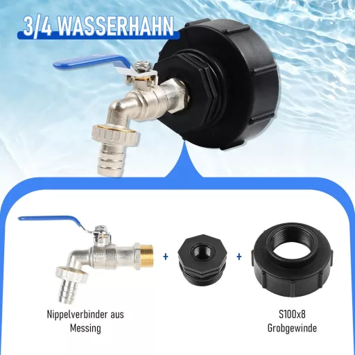 STEEIRO IBC Tartály Csap 3/4 Hüvelyk S100x8 Menetes Adapter Fekete Sárgaréz Kertitömlő Csatlakozó Víztartály Kiegészítő