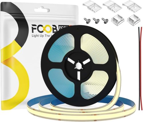 FCOB Természetes Fehér LED Szalag 4000K - Nagy Fényerejű COB 480LED/m, IP65 Vízálló, 5M, 24V, CRI90+, Szabható, Dekorációs Világítás