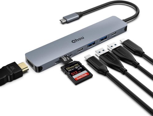 Hub Type-C 7 în 1 Qhou: HDMI 4K, USB 3.0, Cititor de Carduri, PD 100W