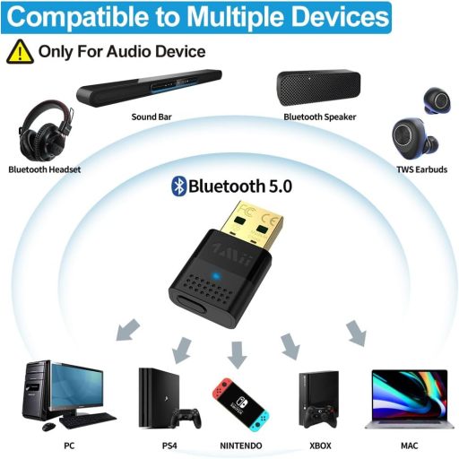 1Mii Bluetooth 5.2 Adapter PC és PS4/PS5 Konzolokhoz - USB Dongle aptX Alacsony Késleltetéssel Fejhallgatók és Hangszórók Csatlakoztatásához