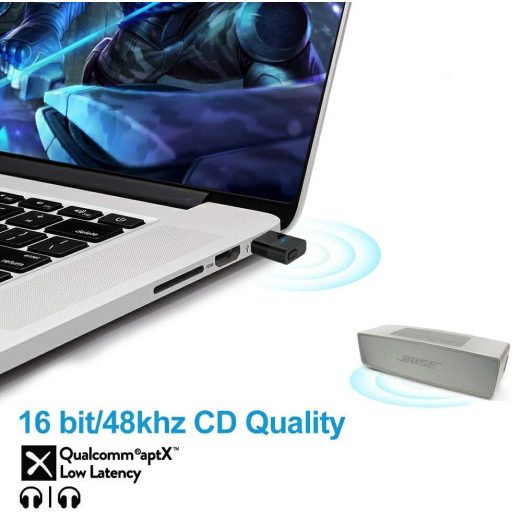 1Mii Bluetooth 5.2 Adapter PC és PS4/PS5 Konzolokhoz - USB Dongle aptX Alacsony Késleltetéssel Fejhallgatók és Hangszórók Csatlakoztatásához